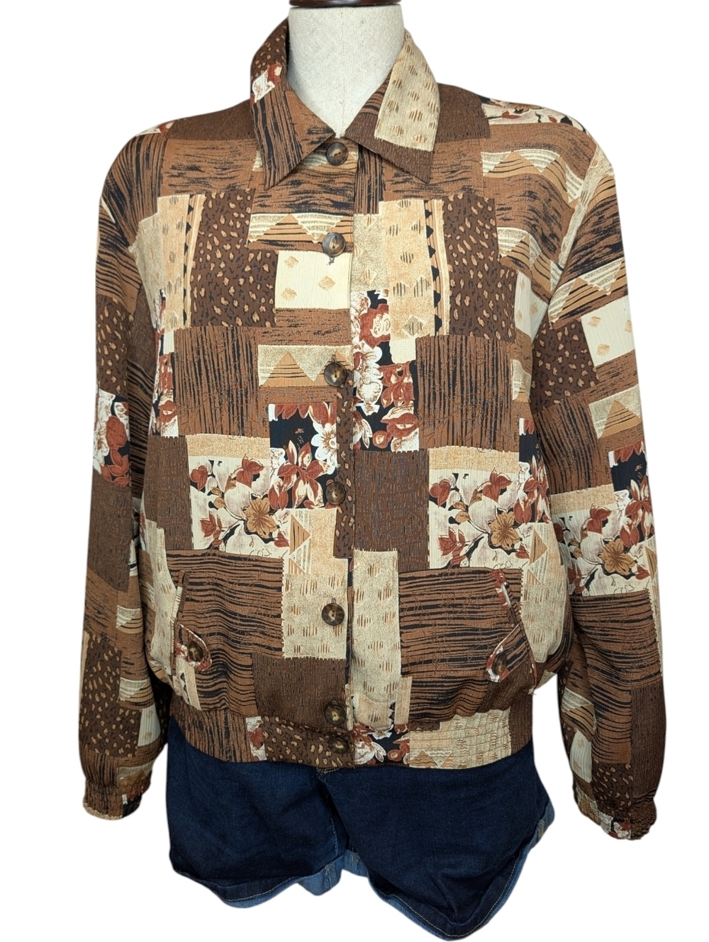 Vintage TanJay Patchwork Jacket Brown Floral Cropped M
